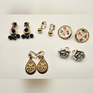 Gold Tone Clip On Earrings 5 Pair Lot Jewelry